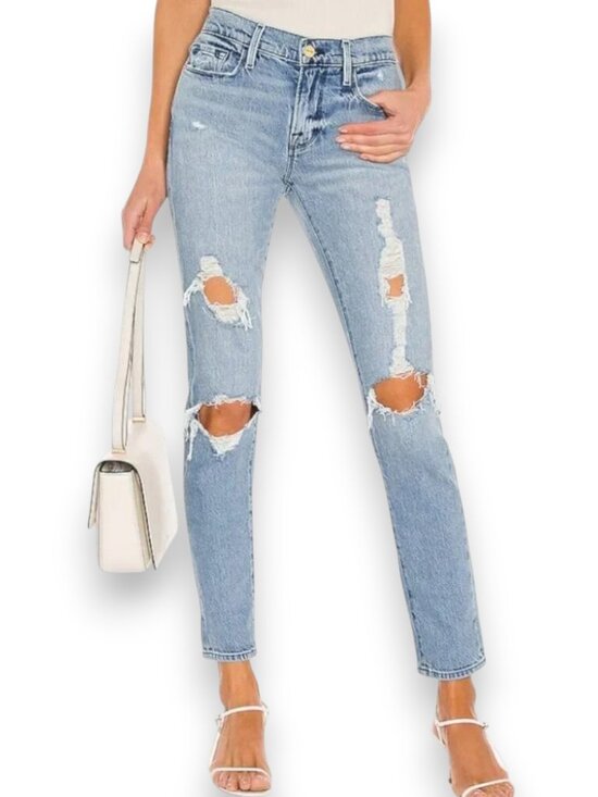 Frame Denim Denim - FRAME Le Garcon Beldon Rips Distressed Cropped Slim Boyfriend Jeans Size 26x30